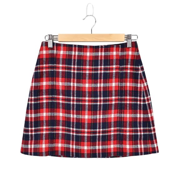 NWT J.Crew Wool Blend A-Line Mini Skirt Lined In Plaid Red Navy Size 2 - Picture 1 of 6